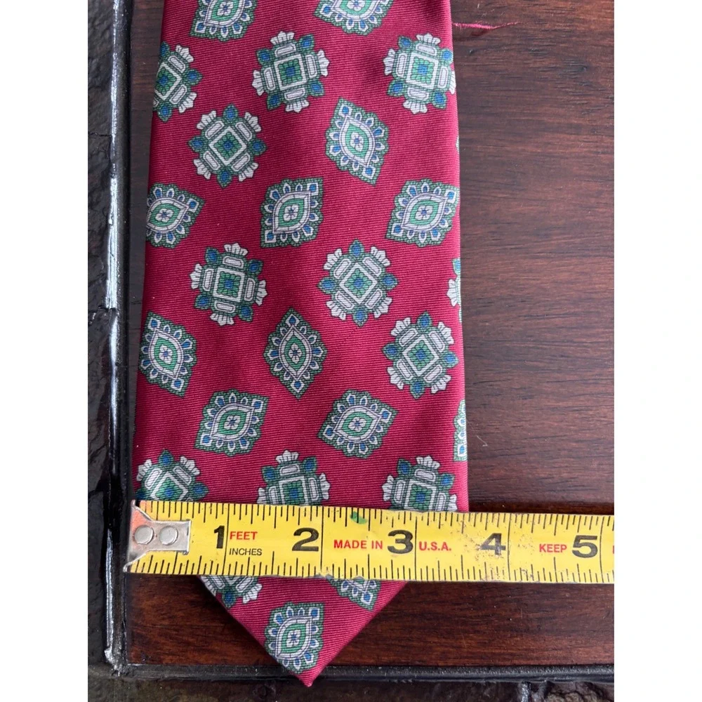 GJCAHN for Muse's silk mens necktie‎ red green paisley vtg 80s handmade USA